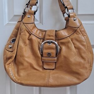 Coach Y2K Soho Leather Lynn Pleated Hobo Buckle Mustard Shoulder Bag Purse
